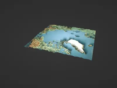 Arctic Ocean North Pole Map Topography Low-poly 3D model