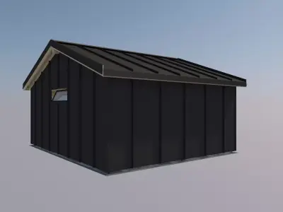 D Model Wooden Carport with Walls  Metal Sheet Roof 20st 3D model