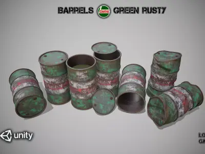 Barrels green rusty Low-poly 3D model