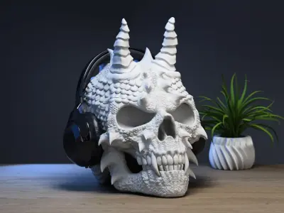 Skull dragon Headphone Stand Cyborg skull dragon Headset  3D print model purchase
