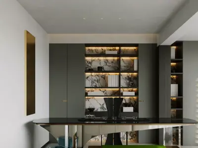 Living Room with Workspace Scene in Native Blend File 3D model