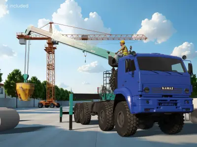  Hyundai Crane on Kamaz with Boscaro Concrete Bucket and Operator 
