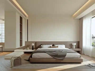 Minimalist Modern Creamy Aesthetic Bedroom 119 3D model