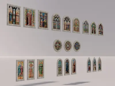 7 types of church stained glass windows 3D model
