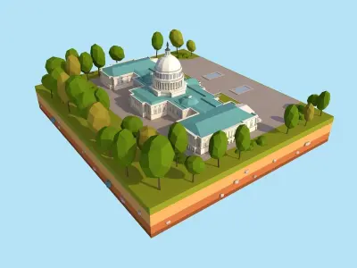Cartoon Lowpoly United States Capitol Landmark Low-poly 3D model