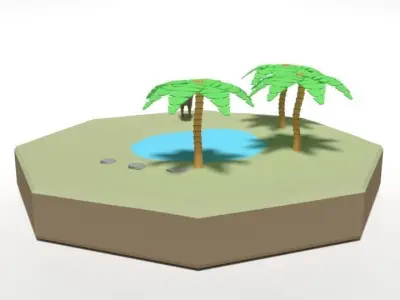 Low Poly Cartoon Oasis Scene Low-poly 3D model