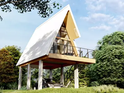 Elevated A-Frame Cabin with Modern Split-Loft Design 3D Model Low-poly 3D model