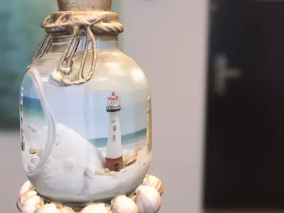 Coastal Lighthouse in Glass Jar Low-poly 3D model