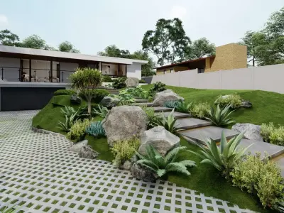 3D Exterior Scene 3D model design garden and landscape 3D model 3D model