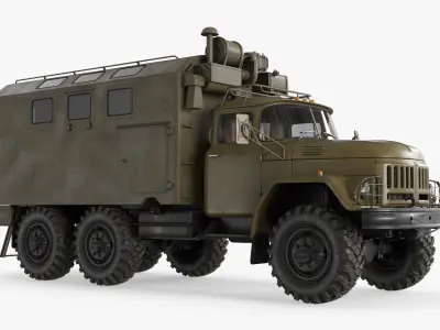 Heavy Military Truck with Box Van Rigged for Cinema 4D 3D model