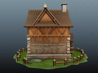 Mediaval fantasy stone house High-Poly 3D model