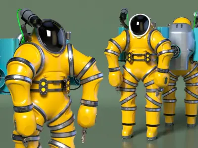  Submersible Exosuit Yellow Rigged for Cinema 4D 