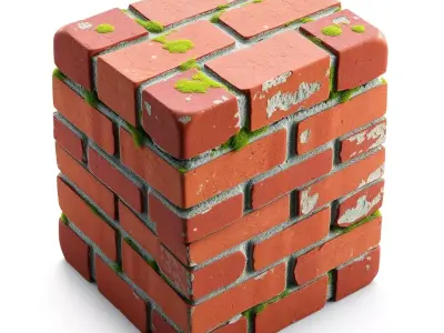 Aged Mossy Brick Cube Element Low-poly 3D model
