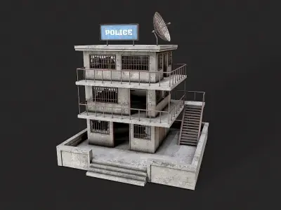 Post Apo Building House Shelter Police Station Collection Low-poly 3D model