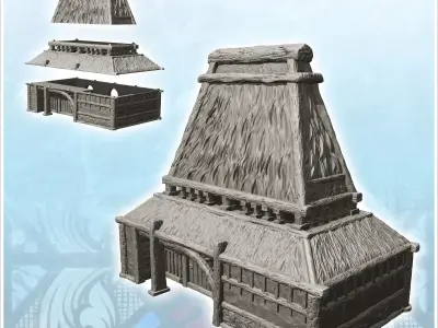 Medieval building with very high roof and entrance canopy 7 - Me 3D print model