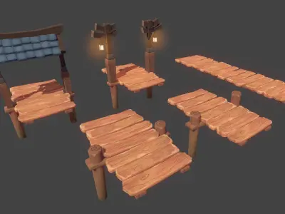 Toon Modular Bridge - Game Props Low-poly 3D model