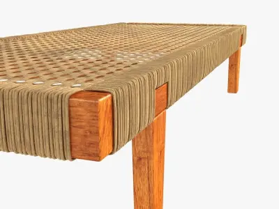 Mexican Wood and Cane Bench or Daybed 3D model