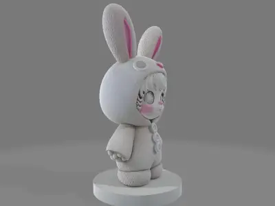 Fluffy Bunny Child Standing Figure Sculpture 3D print model