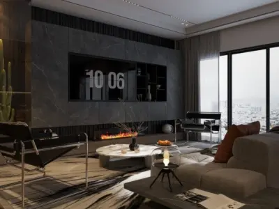  Living Room And Kitchen Interior Model 3D model