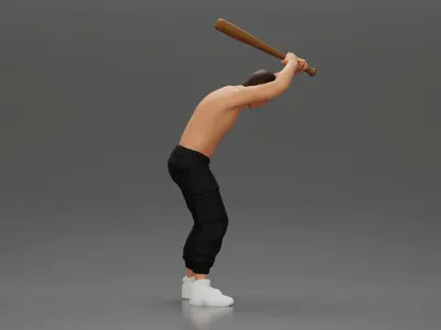 gangster holding baseball bat while biting someone on the floor 3D print model