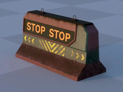 Cyberpunk style street fences and barriers 3D model