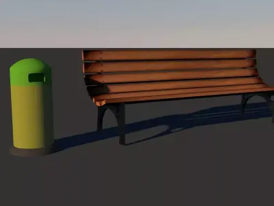 street and park bench with a dustbin FREE Free 3D model
