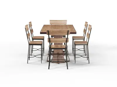 Loft Roxie Walnut Wood Brown Metal height Dining Set 3D model