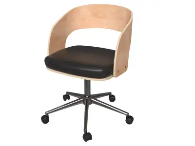 Office Chair Black and Beech Wood Scandinavian Task Chair Low-poly 3D model