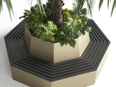 plant and plam interior exterior bench 02 Low-poly 3D model