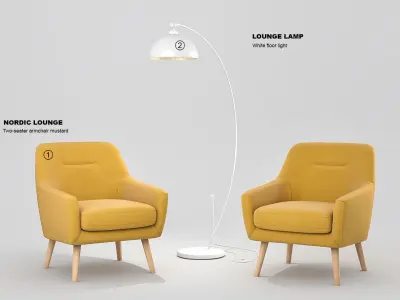 Nordic lounge armchair and lamp Low-poly 3D model