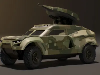  Military Interceptor Vehicle in Camouflage Rigged 