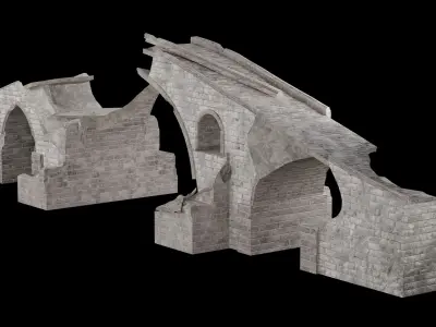 DESTROYED BRIDGE ROMAN GREEK ANCIENT ROAD OLD STONE COLLECTION Low-poly 3D model