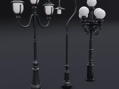 Street Lamp Set Low-poly 3D model