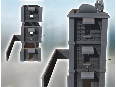 Russian brick factory with floors annex wall and flat roof 2 - M 3D print model purchase