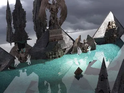 Anubis Gods City Floating Pyramids 5 3D model