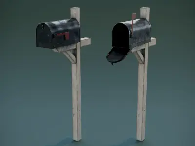 American Mailbox Posts Low-poly 3D model