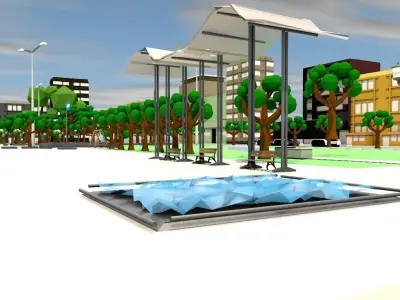 Low poly small city Low-poly 3D model
