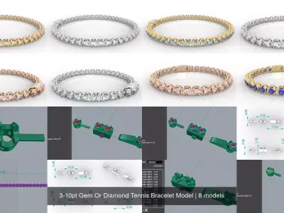 3-10pt Gem Or Diamond Tennis Bracelet Model 3D Model Pack purchase