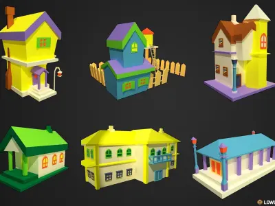 Simple Houses Low-poly 3D model