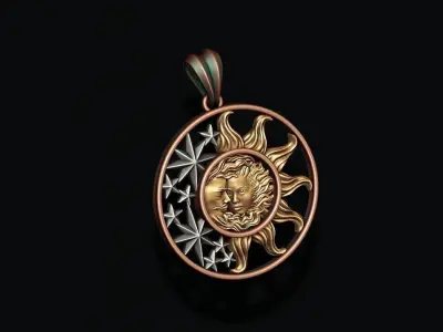 Sun and moon pendant 3D print model