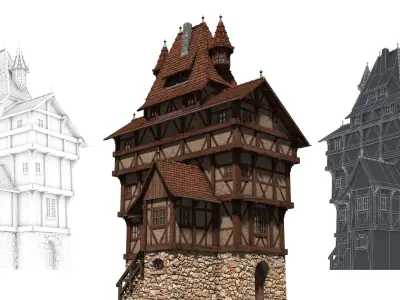 Half-timbered house from the 17th CENTURY Low-poly 3D model