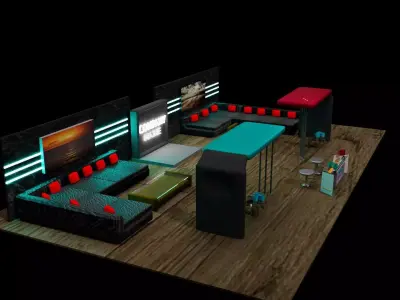 Exhibition Lounge  Event Booth Interior 3D Model 3D model