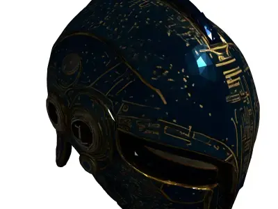 SciFi Warrior Helmet with Runes Low-poly 3D model