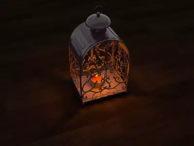 Outdoor lantern  - candle lighting with decoration 3D model