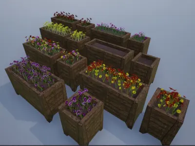 Wooden Big Street Flower Pots Low-poly 3D model