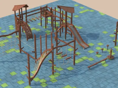 Modern wooden eco playground 3D model