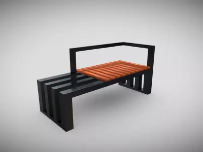 Metal Bench with Planks  Low-poly Low-poly 3D model