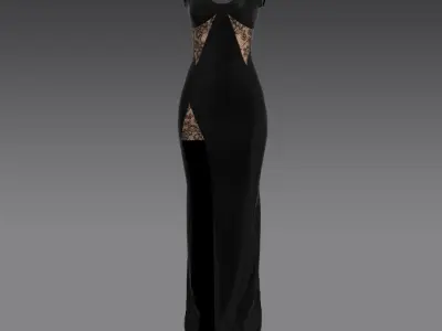 Lace detail and slit skirt dress heart neckline belt paneled Low-poly 3D model