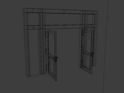 Doors wooden door with glass panels Low-poly 3D model