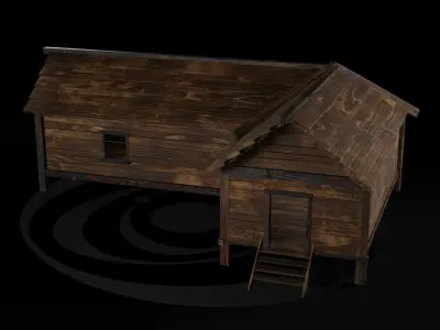 AAA Wooden Enterable Medieval Primal Thatched Cottage Hut 02 R Low-poly 3D model
